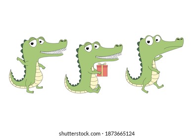 cute crocodile cartoon, simple vector illustration
