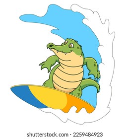 Cute crocodile cartoon is surfing