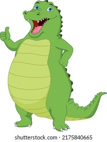 cute crocodile cartoon thumb up on white background