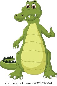 cute crocodile cartoon thumbs up on white background