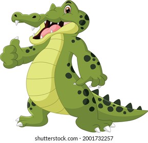 cute crocodile cartoon thumbs up on white background