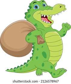 cute crocodile cartoon waving on white background