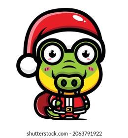 cute crocodile is celebrating christmas