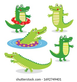 Conjuntos de caracteres de cocodrilo, ilustración vectorial