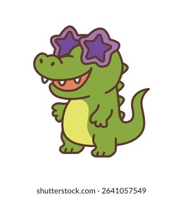 Cute Crocodile Character With Star Shaped Glasses Vector Illustration