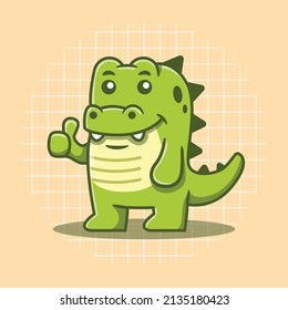 Cute crocodile character with thumbs up pose