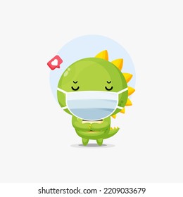 Cute crocodile character using medical mask illustration