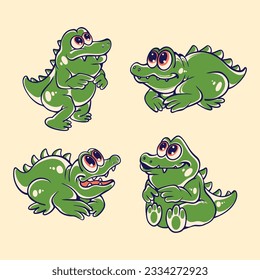 cute crocodile character vector set