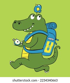 Cute Krokodile Chomp Illustration T-Shirt Design Vektorkonzept.