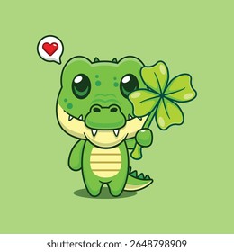 Cute crocodile with clover leaf cartoon vector illustration