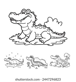 Cute Crocodile Coloring Page Black and white vector illustration for coloring book