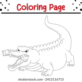cute crocodile coloring page for kids. Black and white vector animals for coloring book