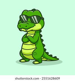 Cute Crocodile Cool Wearing Glasses Cartoon Vector Icon 
Illustration. Animal Nature Icon Concept Isolated Premium 
Vector. Flat Cartoon Style