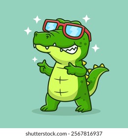 Cute Crocodile Cool Wearing Glasses Cartoon Vector Icon 
Illustration. Animal Nature Icon Concept Isolated Premium 
Vector. Flat Cartoon Style 