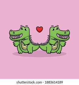 Cute crocodile couple in Valentine's Day