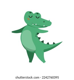 Cute crocodile dancing cartoon illustration. Funny alligator dancing. Jungle, predator animal concept