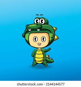 Cute Crocodile Desain Icon in vector Style Illlustration