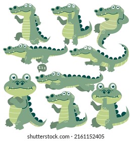 Cute crocodile Different cartoon vector set