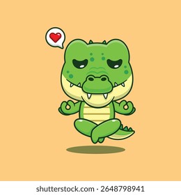 Cute crocodile doing meditation yoga cartoon vector illustration