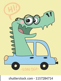 Cute crocodile driving a car vector design