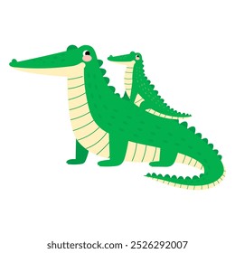 Cute Crocodile Family cartoon vector Illustration isolated on white background, Animal desig character, joyful crocodiles or alligator, parent and baby, perfect for children's prints or textiles