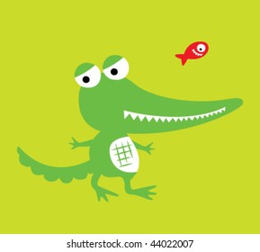 cute crocodile and fish