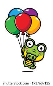 cute crocodile flying with a love balloon