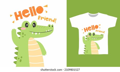 Cute crocodile friend tee designs concept