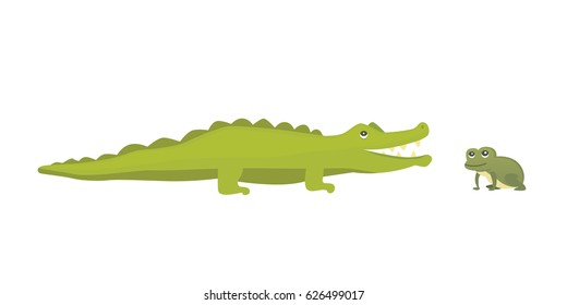 Cute Crocodile and frog. Aligator vector cartoon illustration