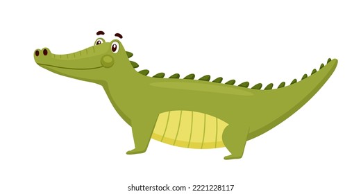 Cute Crocodile. Funny Alligator isolated on white. Cartoon Vector Illustration Green Animal Character