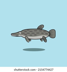 Cute crocodile gar fish seen in Side view - Simple style.eps