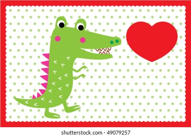cute crocodile greeting with love