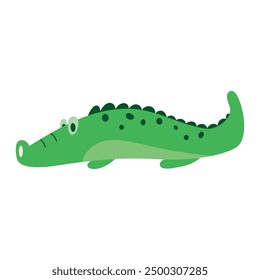 Cute crocodile in hand draw flat style.Animal isolated on white background. Vector illustration.Kids, childish graphic. Farm, wild, zoo, forest animals.Cartoon.