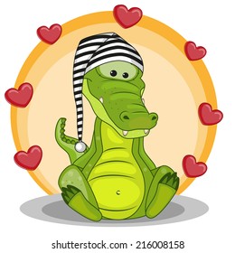 Cute Crocodile in hat with hearts 