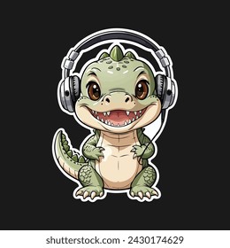 cute crocodile with headphone sticker