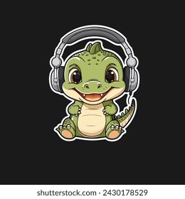 cute crocodile with headphone sticker
