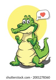 CUTE CROCODILE WITH HI TEXT FLAT DESIGN ILLUSTRATION