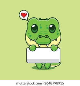 Cute crocodile holding greeting banner cartoon vector illustration