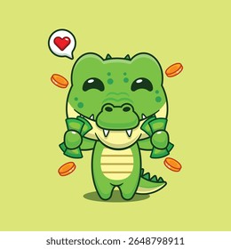 Cute crocodile holding money cartoon vector illustration