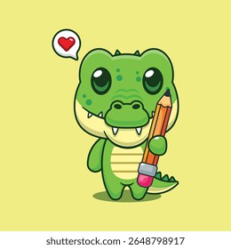 Cute crocodile holding pencil cartoon vector illustration