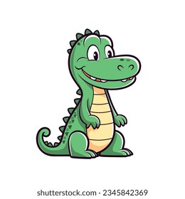 Cute crocodile isolated on white background. Green alligator cartoon smiling. Vector stock