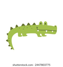 Cute crocodile isolated on white background. Vector illustration of an alligator. Hand drawn croco illustration.