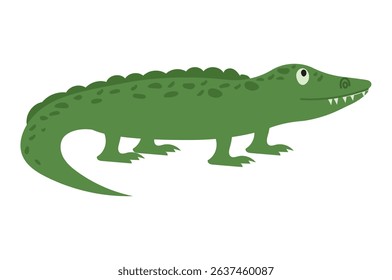 Cute crocodile isolated on white background. Vector illustration of an alligator. Hand drawn croco illustration.