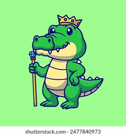 Cute Crocodile King Wearing Crown Cartoon Vector Icon Illustration. Animal Holiday Icon Concept Isolated Premium Vector. Flat Cartoon Style