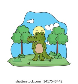 cute crocodile in the landscape