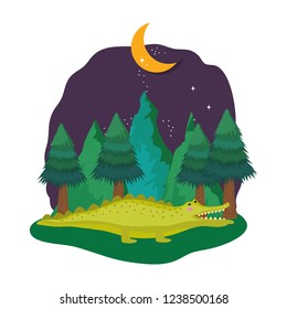 cute crocodile in the landscape on the night