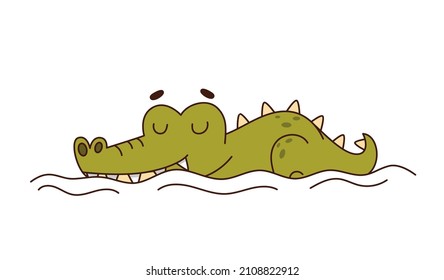 Cute crocodile lies and sleeps in the water. Children's character. Vector for design, banners, children's books and patterns.