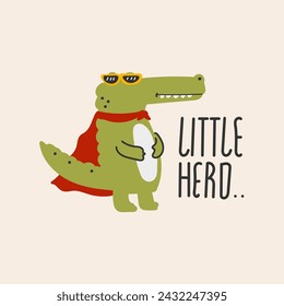 Cute Crocodile little hero vector design for wallpaper, background, fabric and textile