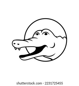 cute crocodile logo template. black and white alligator head sign and symbol. wild animal icon.