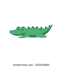 Cute crocodile lying and sleeping cartoon illustration. Funny alligator sleeping. Jungle, predator animal concept